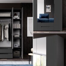 Kleiderschrank >Suzette< in Graphit matt - 160x208x57cm (BxHxT)