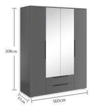 Kleiderschrank >Suzette< in Graphit matt - 160x208x57cm (BxHxT)