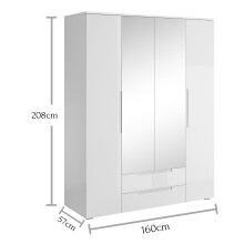 Kleiderschrank >Suzette< in Weiß - 160x208x57cm (BxHxT)