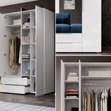 Kleiderschrank >Suzette< in Weiß - 160x208x57cm (BxHxT)