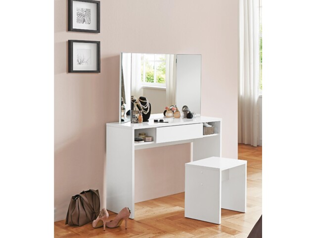 Schminktisch >Sally< in Weiß Edelglanz - 100x137,5x44cm (BxHxT)