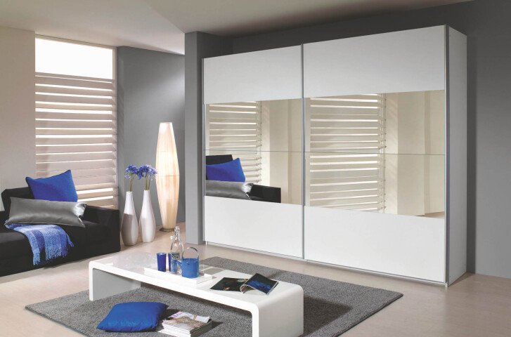 Schwebetürenschrank >Emmy< in Alpinweiß - 226x210x57cm (BxHxT)