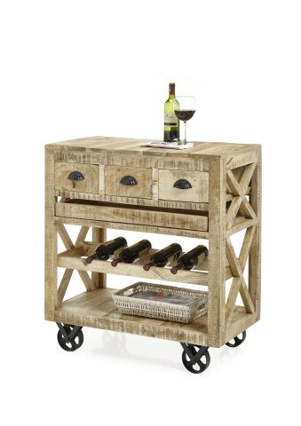 Rollwagen >Foligno< in Mango Wood aus Massivholz - 86x93x46cm (BxHxT)