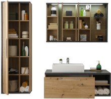 Badezimmer-Set >Nebraska< (3-teilig) in Matera Beton - 180x190x53cm (BxHxT)