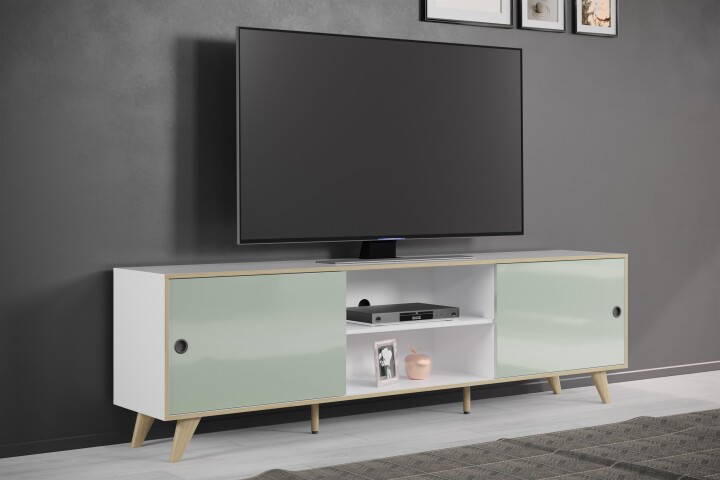 TV-Board >Ankeny< in Weiß Hochglanz - 216x63x40cm (BxHxT)