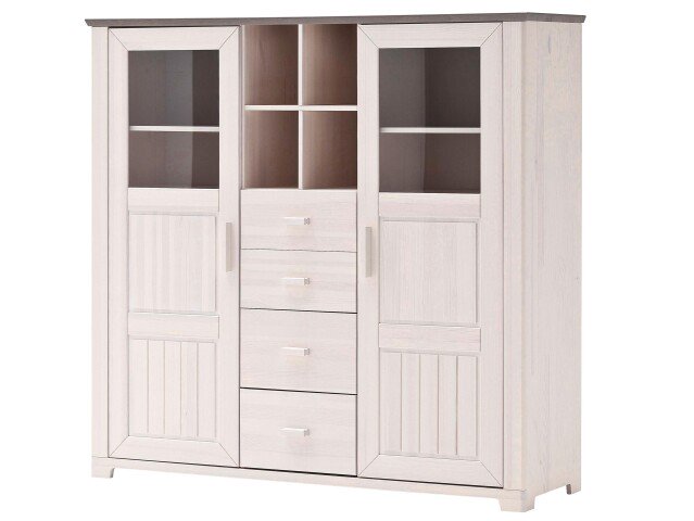 Vertiko >Malmö< in Weiß aus Massivholz - 152x144,5x46,5cm (BxHxT)