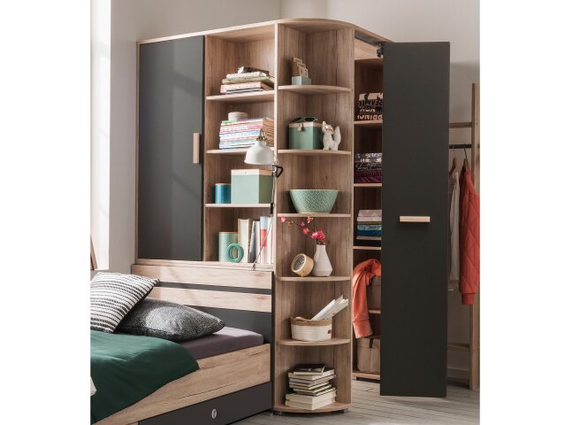 Eckkleiderschrank >Canton< in San Remo Eiche - 124x199x148cm (BxHxT)