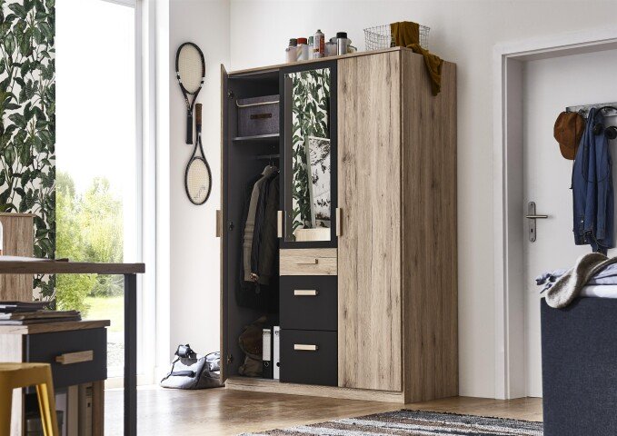 Kleiderschrank >Canton< in San Remo Eiche - 135x199x58cm (BxHxT)