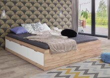 Bett >Vancouver< in Plankeneiche - 190,5x43x204,9cm...