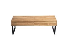 Couchtisch >Livvyy< in Wildeiche aus Massivholz, Metall - 110x35x60cm (BxHxT)