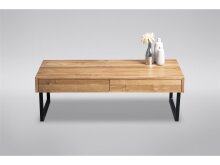 Couchtisch >Livvyy< in Wildeiche aus Massivholz, Metall - 110x35x60cm (BxHxT)