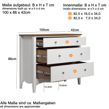 Kommode >Lebanon< in Weiß aus Massivholz, MDF - 100x86x42cm (BxHxT)