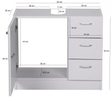 Waschbeckenunterschrank in Weiß - 63x30x54cm (LxBxH)
