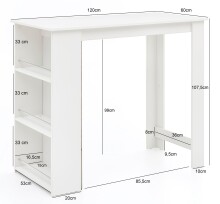 Bartisch in Weiß - 60x120x107cm (LxBxH)