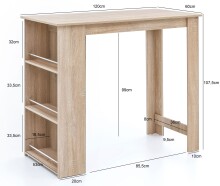 Bartisch in Eiche sonoma Dekor - 60x120x107cm (LxBxH)