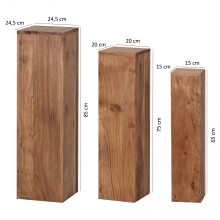 Beistelltisch (3er Set) in Braun aus Massivholz: Akazie - 24x24x85cm (LxBxH)