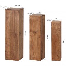 Beistelltisch (3er Set) in Braun aus Massivholz: Akazie - 24x24x85cm (LxBxH)