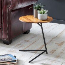 Beistelltisch in Braun aus Tischplatte: Sheesham Gestell: Metall - 46cm (H)
