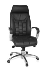 Bürostuhl in Schwarz aus Echtes Leder - 62x66x128cm (LxBxH)