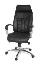 Bürostuhl in Schwarz aus Echtes Leder - 62x66x128cm (LxBxH)
