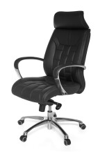 Bürostuhl in Schwarz aus Echtes Leder - 62x66x128cm (LxBxH)