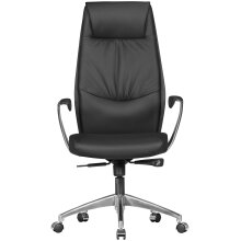 Bürostuhl in Schwarz aus Echtes Leder - 58x67x125cm (LxBxH)