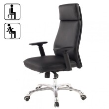 Bürostuhl in Schwarz aus Echtes Leder - 75x68x118cm (LxBxH)