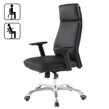 Bürostuhl in Schwarz aus Echtes Leder - 75x68x118cm (LxBxH)