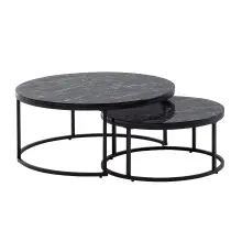 Couchtisch 2er Set Schwarz Marmor Optik Sofatisch Rund...