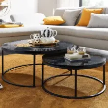 Couchtisch 2er Set Schwarz Marmor Optik Sofatisch Rund...