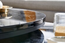 Couchtisch 2er Set Schwarz Marmor Optik Sofatisch Rund Modern | Beistelltisch 2-teilig Metall | Runde Wohnzimmertische | Design Satztische