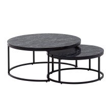 Couchtisch 2er Set Schwarz Marmor Optik Sofatisch Rund...