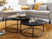 Couchtisch 2er Set Schwarz Marmor Optik Sofatisch Rund Modern | Beistelltisch 2-teilig Metall | Runde Wohnzimmertische | Design Satztische