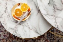 Couchtisch 2er Set Weiß Gold Marmor Optik Sofatisch Rund Modern | Couchtische 2-teilig Metall | Runde Wohnzimmertische | Design Satztische