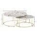 Couchtisch 2er Set Weiß Gold Marmor Optik Sofatisch Rund Modern | Couchtische 2-teilig Metall | Runde Wohnzimmertische | Design Satztische
