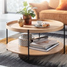 Couchtisch 78x78x40 cm Sofatisch Holz / Metall Wohnzimmertisch Eiche | Design Stubentisch Modern Rund mit Ablage | Holztisch Kaffeetisch | Tisch Wohnzimmer