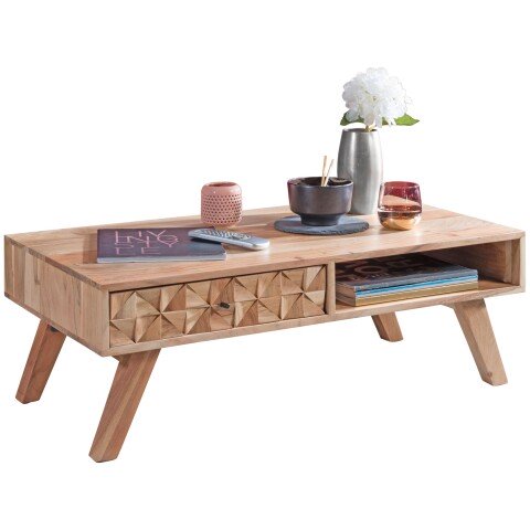 Couchtisch in Braun aus Korpus und Beine: Massivholz Akazie - 50x95x35cm (LxBxH)
