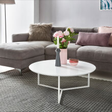 Couchtisch in Weiß aus Beine: Stahl (lackiert) Tischplatte: MDF-Holz - 33cm (H)