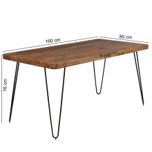 Esstisch in Braun aus Massivholz Sheesham - 80x160x76cm (LxBxH)