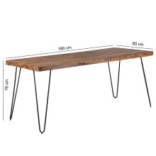 Esstisch in Braun aus Massivholz Sheesham - 80x180x76cm (LxBxH)