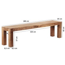 Sitzbank in Braun aus Massivholz Akazie - 180x35x45cm (LxBxH)
