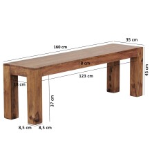 Sitzbank in Braun aus Massivholz Sheesham - 160x35x45cm (LxBxH)