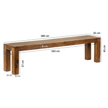 Sitzbank in Braun aus Massivholz Sheesham - 180x35x45cm (LxBxH)