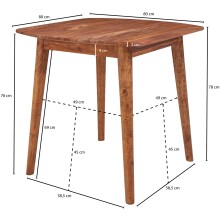 Esstisch in Braun aus Sheesham Massivholz - 80x80x78cm (LxBxH)