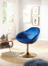 Relaxsessel in Blau aus Schalensitz: Samt Untergestell: Eisen - 70x70x79 (LxBxH)