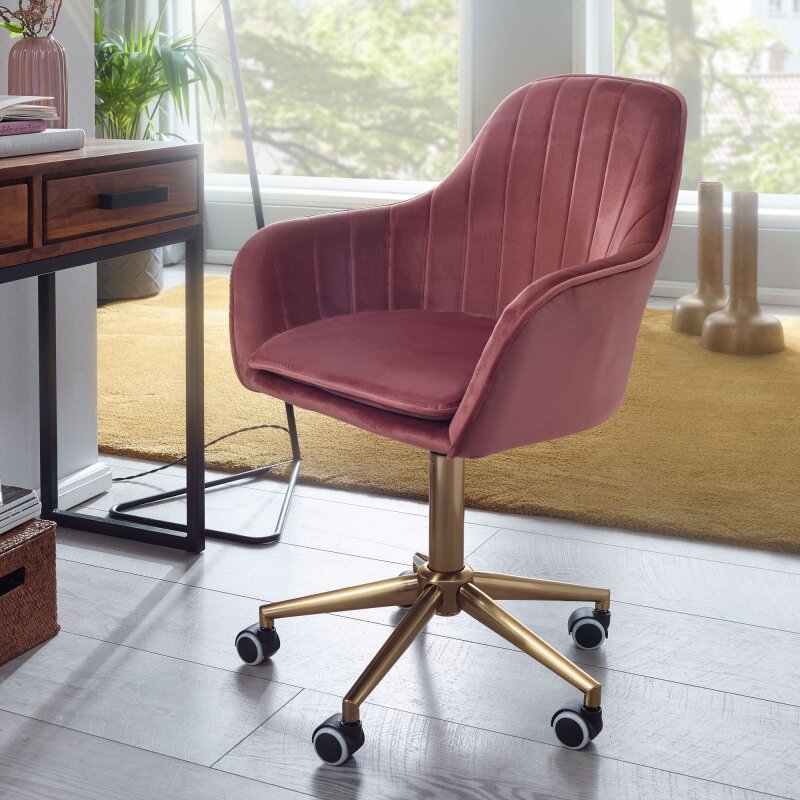 Bürostuhl Schreibtischstuhl Chefsessel Drehstuhl Design Samt Arbeitshocker Rosa 