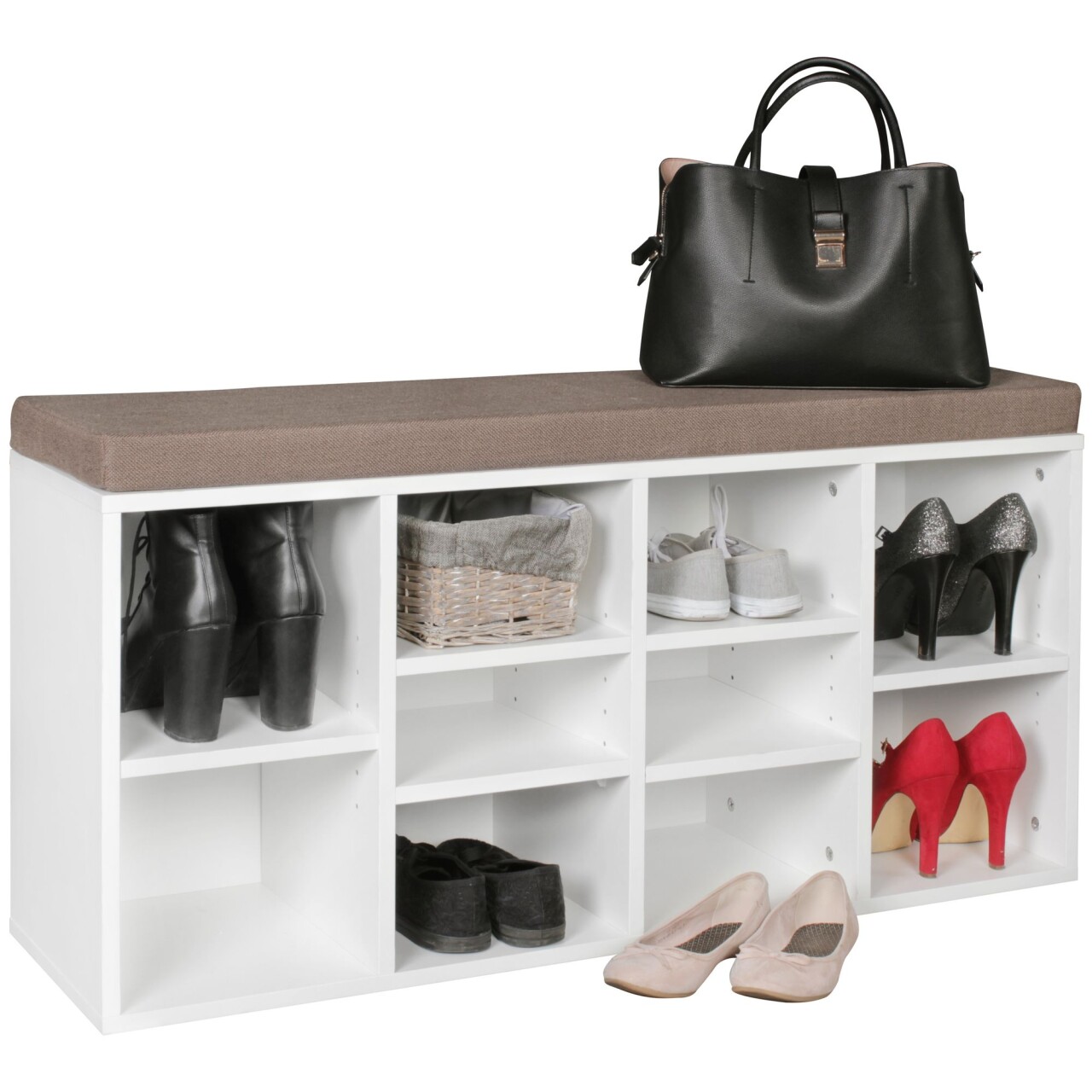 Schuhbank mit Sitzfläche Weiß GarderobenBank Holz 60 x 40 x 30 cm