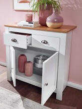 Sideboard >WL6.387< weiß mit 2 Schubladen / Türen - 79x81x34,5cm (BxHxT)