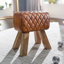 Sitzhocker Echtleder / Massivholz 40x48x27 cm Modern...