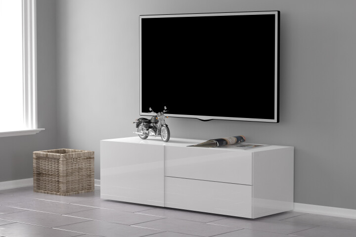 TV-Board >Mercogliano< in Weiß Hochglanz - 110x35.2x40cm (BxHxT)